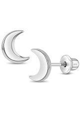 silver crescent moon screw back baby earrings 